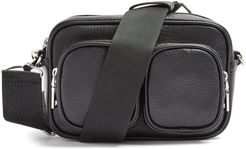 Double Pocket Faux Leather Shoulder Bag - Black