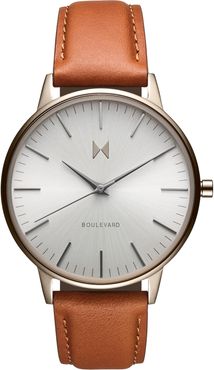 Boulevard Leather Strap Watch, 38mm