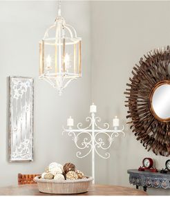 Willow Row Small Natural Wood and White Metal Lantern Chandelier at Nordstrom Rack