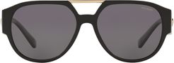 Phantos 58mm Polarized Round Sunglasses - Black/ Grey