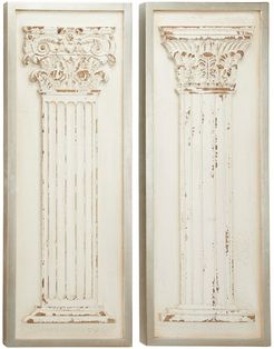 Willow Row Large, Rectangular Distressed Antique White Wood Wall Decor with Carved Greek Columns - Set of 2 at Nordstrom Rack