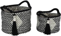 Willow Row Large Round Black & White Cotton Rope Storage Baskets with Tassels - Set of 2 at Nordstrom Rack