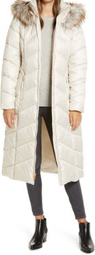 Long Quilted Parka With Faux Fur Trim