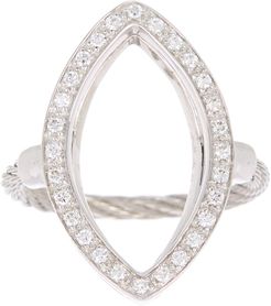 ALOR Stainless Steel Cable & 18K White Gold Pave Diamond Oval Ring - Size 7 - 0.23 ctw at Nordstrom Rack