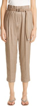 Paperbag Waist Crop Linen Blend Pants