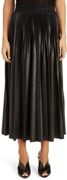 Logo Waist Pleated Midi Skirt