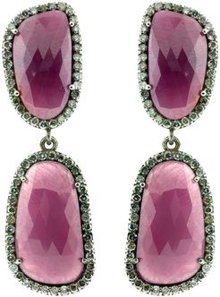 ADORNIA Fine Dita Black Rhodium Plated Sterling Silver Pink Sapphire & Pave Diamond Double Drop Earrings at Nordstrom Rack