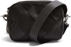 Woven Leather Crossbody Bag - Black