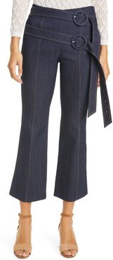 Jessi Double Belt Crop Kick Flare Denim Pants