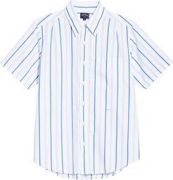 Stripe Short Sleeve Cotton Button-Up Shirt