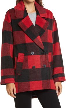 Halogen Buffalo Check Double Breasted Peacoat