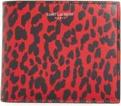 Leopard Print Leather Wallet - Red