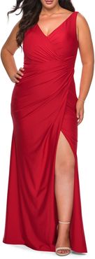 Plus Size Women's La Femme Ruched Jersey Trumpet Gown