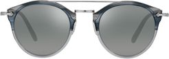 Remick Phantos 50mm Round Sunglasses - Dusk Blue Silver/ Grey Mirror