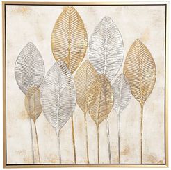 Willow Row Large Square Gold and Silver Painted Leaf Canvas Wall Art at Nordstrom Rack