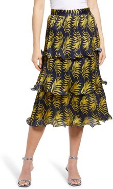 Goldie Leaf Print Pleat Ruffle Skirt
