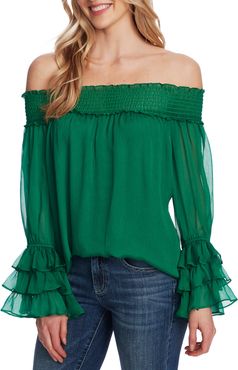 Off The Shoulder Ruffle Cuff Blouse
