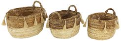 Willow Row Large, Oval Natural Brown & Beige Banana Leaf Storage Baskets with Wood Beads & Tassels - Set of 3 at Nordstrom Rack