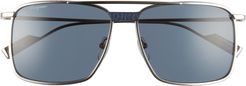 59mm Rectangular Navigator Sunglasses - Palladium/blue Leather