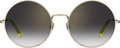 58mm Mirrored Round Sunglasses - Gold Yellow/ Grey