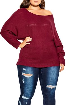 Plus Size Women's City Chic Romance Oversize Off The Shoulder Sweater