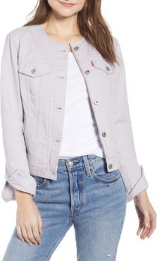 Collarless Denim Trucker Jacket