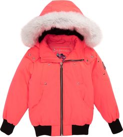 Girl's Moose Knuckles Bomber Jacket With Genuine Fox Fur Trim