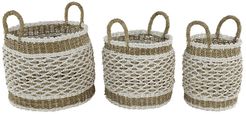 Willow Row Large Round Natural and White Lattice Design Plastic Rope Storage Baskets - Set of 3 at Nordstrom Rack