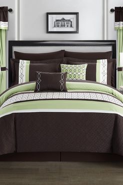Chic Home Bedding Katrein Color Block Geometric Embroidered Technique King Comforter Set - Green - 20-Piece Set at Nordstrom Rac