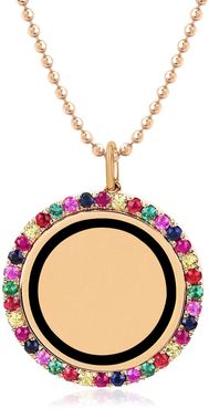 EF Collection 14K Rose Gold Pave Rainbow Stones & Black Enamel Round Pendant Necklace at Nordstrom Rack