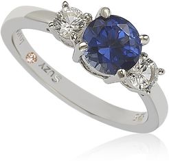 Suzy Levian Sterling Silver White & Blue Sapphire Diamond Accent Three Stone Ring - 0.02 ctw at Nordstrom Rack