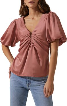 Deep-V Balloon Sleeve Top