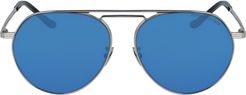 56mm Aviator Sunglasses - Silver/ Black/ Blue Mirror