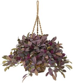 NEARLY NATURAL 28" Fall Laurel Leaf with Berries Artificial Plant in Hanging Basket at Nordstrom Rack