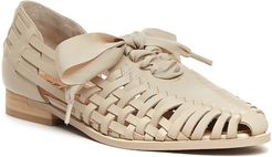 Lace-Up Braided Leather Flat