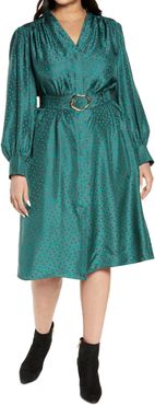 Plus Size Women's Lafayette 148 New York Clementine Belted Long Sleeve Silk Midi Shirtdress