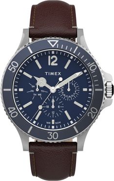 Timex Harborside Leather Strap Watch, 42mm