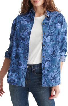 Floral Indigo Overdye Button-Up Boyfriend Shirt