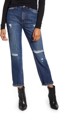 High Waist Ripped Straight Leg Ankle Jeans