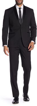 Kenneth Cole Reaction Black Solid One Button Shawl Lapel Techni-Cole Slim Fit Tuxedo at Nordstrom Rack