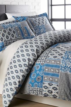 SOUTHSHORE FINE LINENS King/California King Premium Oversized Duvet 3-Piece Set - Global Patchwork Blue at Nordstrom Rack