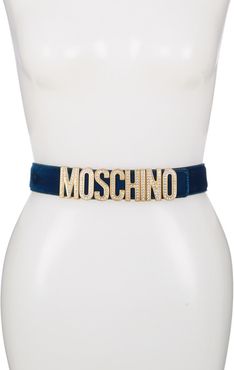 MOSCHINO Thick Suede Embellished Logo Belt at Nordstrom Rack