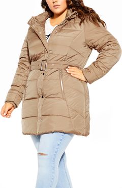 Plus Size Women's City Chic Puffa Removable Faux Fur Trim Hooded Coat