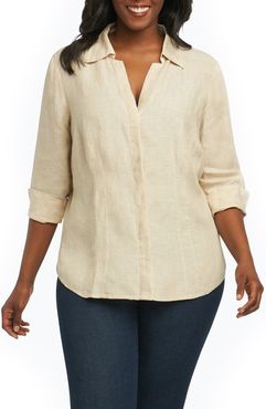 Plus Size Women's Foxcroft Taylor Three Quarter Sleeve Linen Shirt