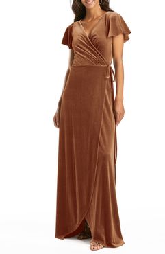 Flutter Sleeve Velvet Wrap Gown