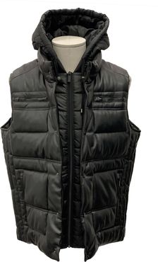 Faux Leather Puffer Hooded Vest