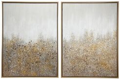 Willow Row Multimedia White & Gold Abstract Glitter Art Painting - Set of 2 at Nordstrom Rack