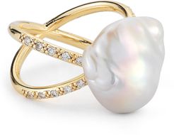 Pearl & Diamond Crossover Ring