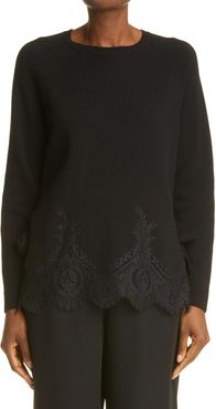 Lace Trim Wool & Cashmere Sweater