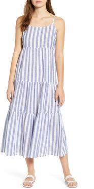 Lana Stripe Linen & Cotton Tiered Midi Sundress